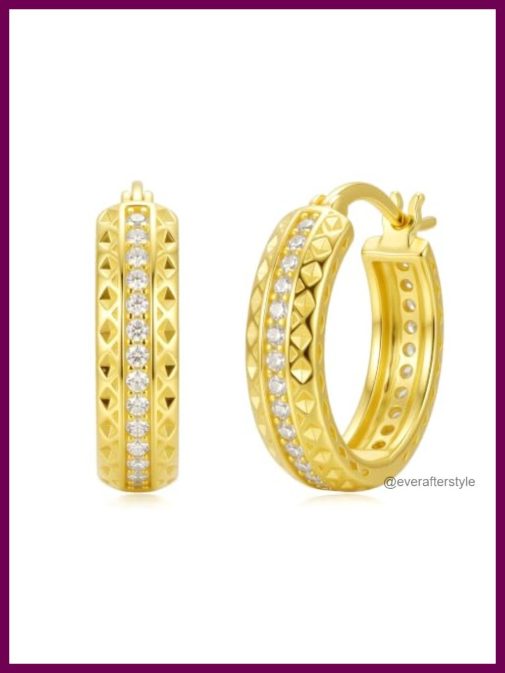 14K Gold Plated Cubic Zirconia Hoop Earrings Hypoallergenic 18mm Huggie